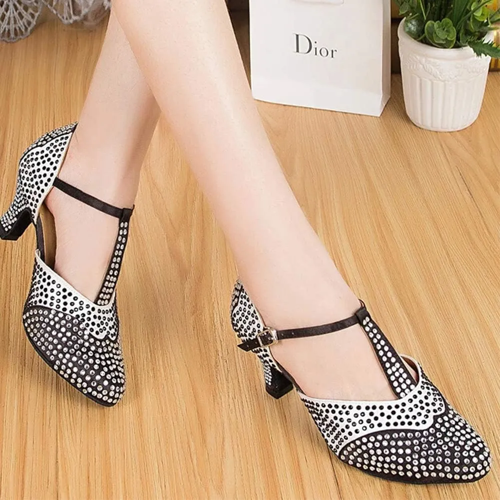 DKZSYIM Women's Latin Dance Shoes Ballroom Performance Sequin Practice Dance Shoes,Model YCL136