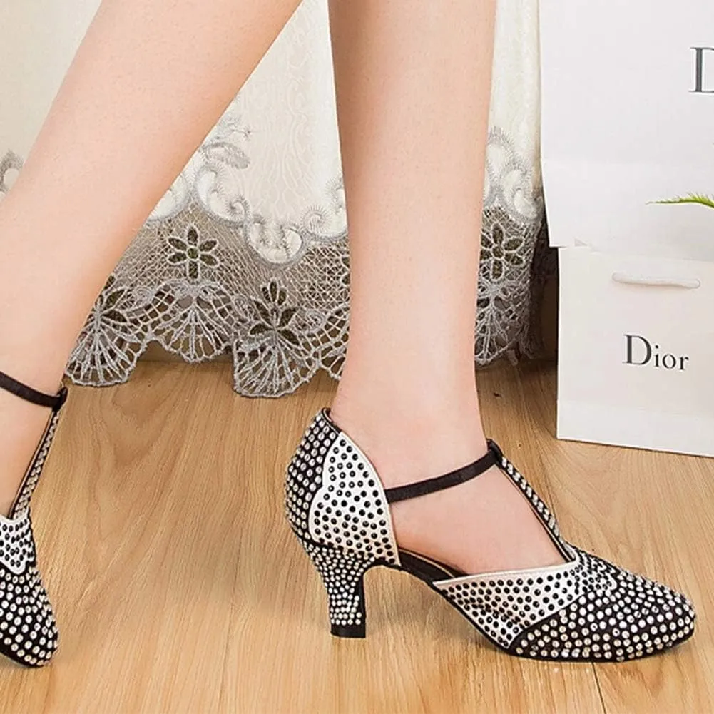 DKZSYIM Women's Latin Dance Shoes Ballroom Performance Sequin Practice Dance Shoes,Model YCL136