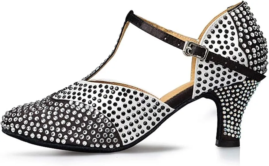 DKZSYIM Women's Latin Dance Shoes Ballroom Performance Sequin Practice Dance Shoes,Model YCL136