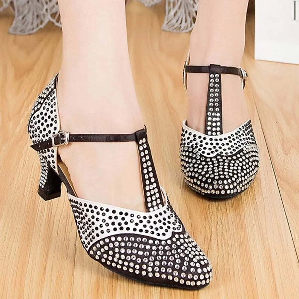 DKZSYIM Women's Latin Dance Shoes Ballroom Performance Sequin Practice Dance Shoes,Model YCL136