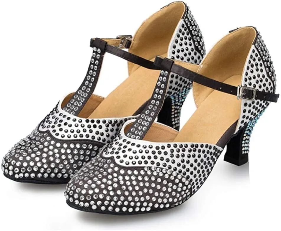DKZSYIM Women's Latin Dance Shoes Ballroom Performance Sequin Practice Dance Shoes,Model YCL136