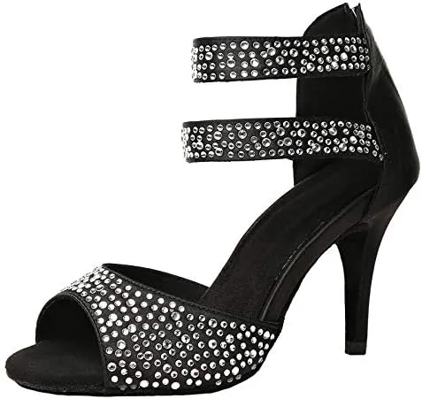 DKZSYIM Women's Rhinestone Latin Dance Shoes Ballroom Performance Shoes, Model YCL251