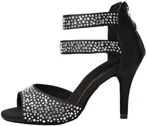 DKZSYIM Women's Rhinestone Latin Dance Shoes Ballroom Performance Shoes, Model YCL251