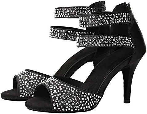 DKZSYIM Women's Rhinestone Latin Dance Shoes Ballroom Performance Shoes, Model YCL251