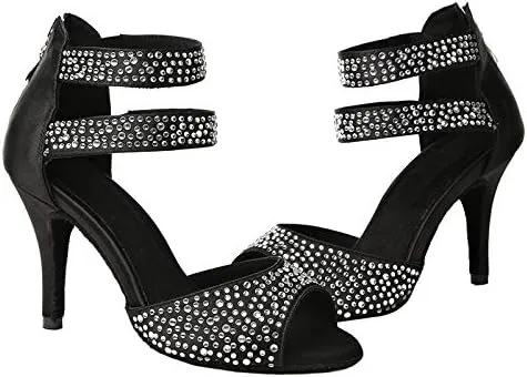 DKZSYIM Women's Rhinestone Latin Dance Shoes Ballroom Performance Shoes, Model YCL251