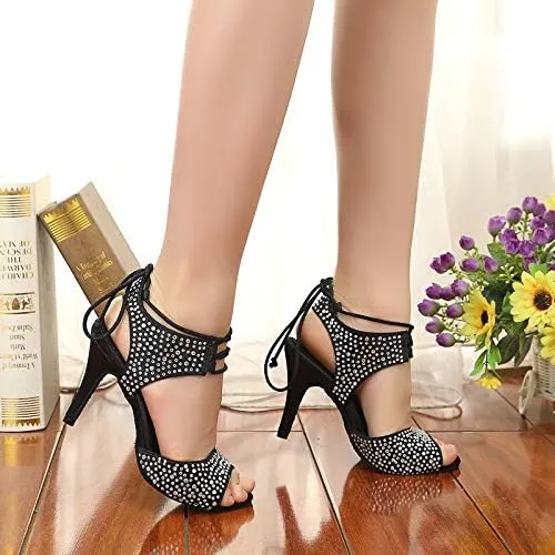 DKZSYIM Women's Rhinestone Latin Dance Shoes Ballroom Performance Shoes, Model YCL251