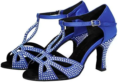 DKZSYIM Women's Rhinestone Latin Dance Shoes Ballroom Performance Shoes, Model YCL345