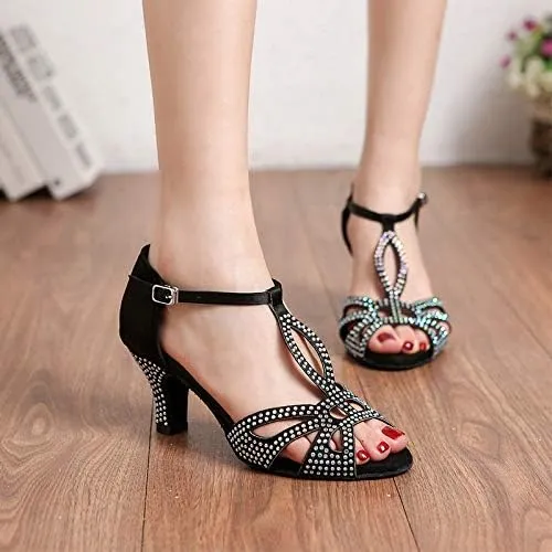 DKZSYIM Women's Rhinestone Latin Dance Shoes Ballroom Performance Shoes, Model YCL345