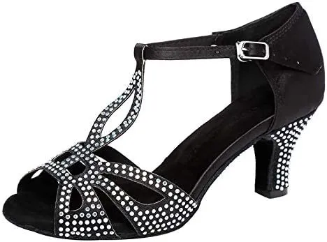 DKZSYIM Women's Rhinestone Latin Dance Shoes Ballroom Performance Shoes, Model YCL345
