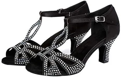 DKZSYIM Women's Rhinestone Latin Dance Shoes Ballroom Performance Shoes, Model YCL345