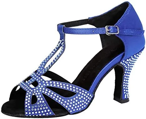 DKZSYIM Women's Rhinestone Latin Dance Shoes Ballroom Performance Shoes, Model YCL345