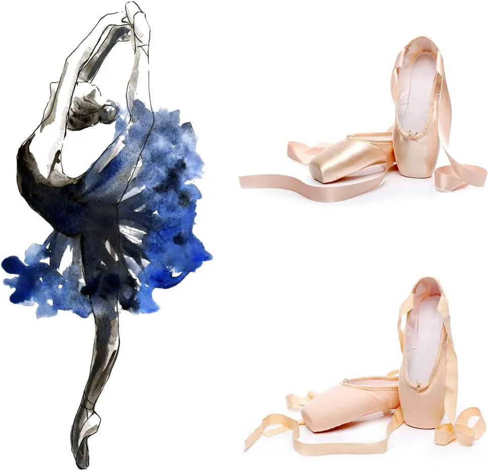 DKZSYIM Women's&Girls Pink Ballet Pointe Shoes with Ribbon Ballet Dance Toe Shoes Ballroom Performance Shoes,Model ZJBL