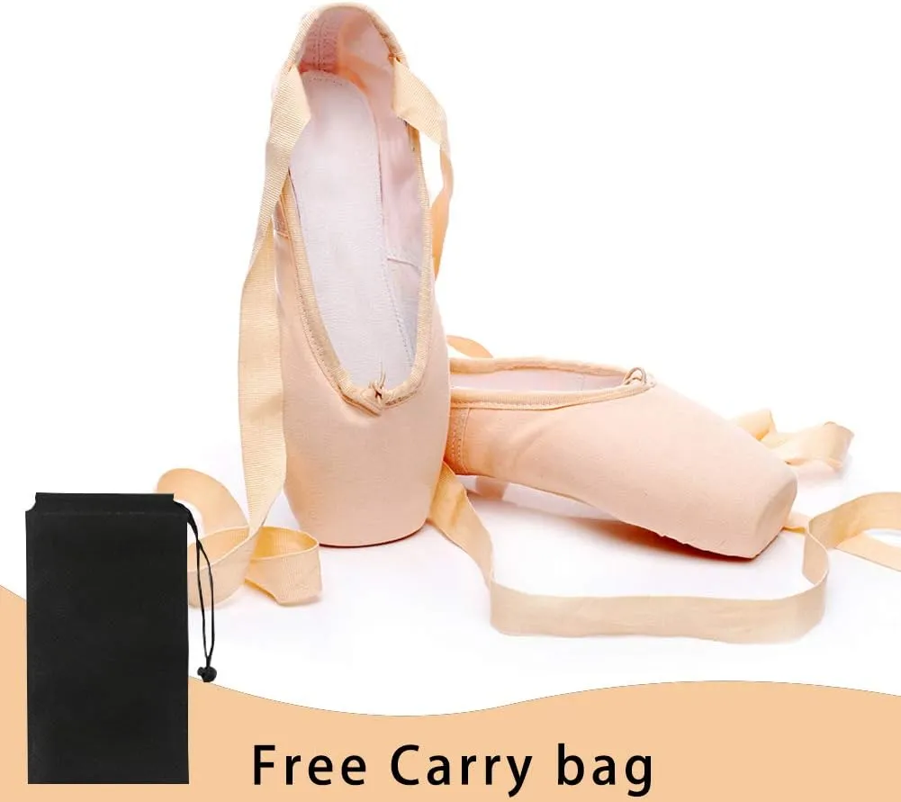 DKZSYIM Women's&Girls Pink Ballet Pointe Shoes with Ribbon Ballet Dance Toe Shoes Ballroom Performance Shoes,Model ZJBL