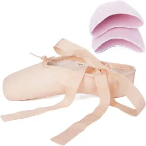 DKZSYIM Women's&Girls Pink Ballet Pointe Shoes with Ribbon Ballet Dance Toe Shoes Ballroom Performance Shoes,Model ZJBL
