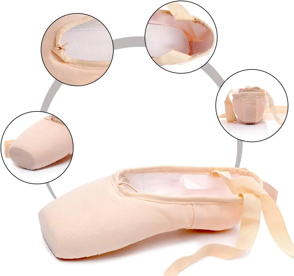 DKZSYIM Women's&Girls Pink Ballet Pointe Shoes with Ribbon Ballet Dance Toe Shoes Ballroom Performance Shoes,Model ZJBL