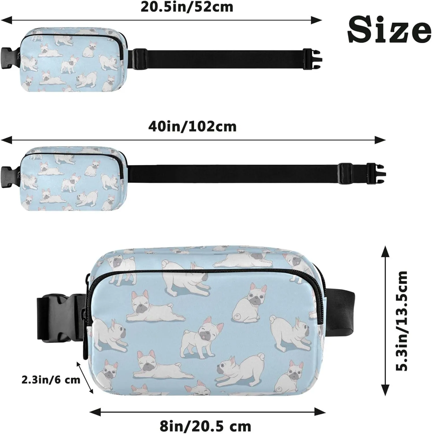 Dog French Bulldog Light Blue Women Fanny Packs Waterproof Everywhere Belt Bag Fashion Waist Bag for Women