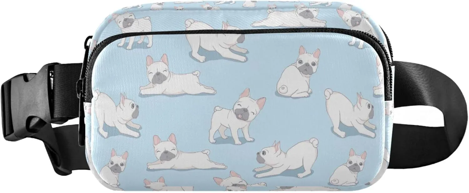 Dog French Bulldog Light Blue Women Fanny Packs Waterproof Everywhere Belt Bag Fashion Waist Bag for Women