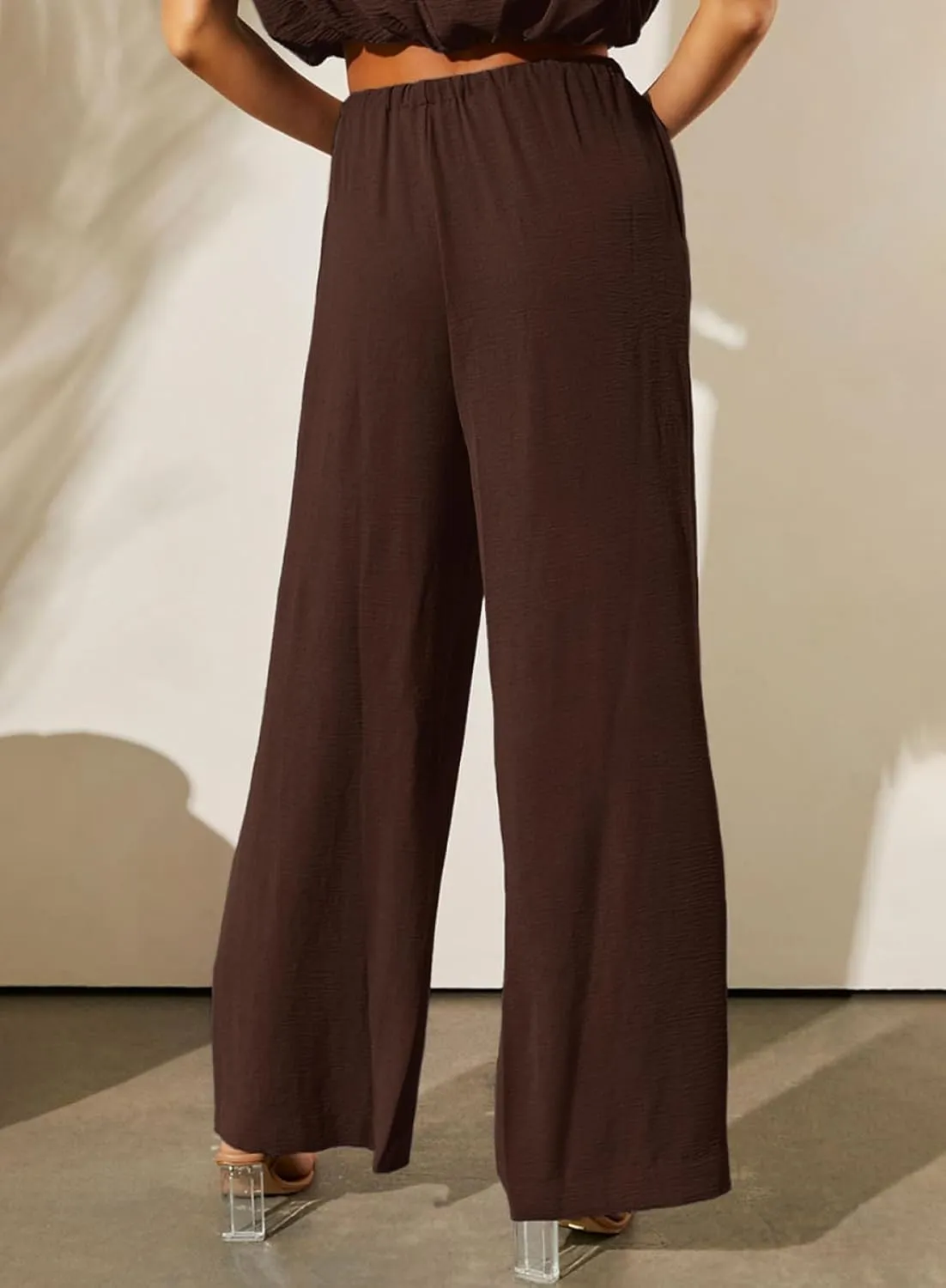 Dokotoo Summer 2 Piece Outfits for Women Sleeveless Crop Tank Tops and Wide Leg Pants with Pockets