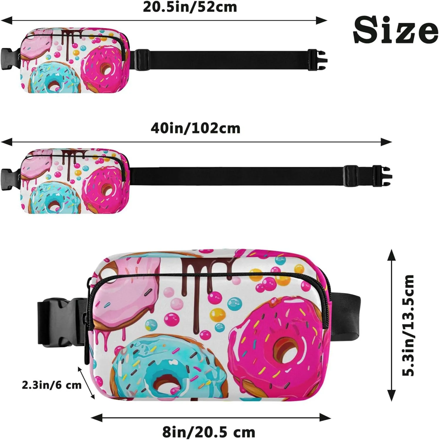Donuts Pink Drip Print Women Fanny Packs Colorful Hip Pack Belt Pouch Waterproof Travel Waist Pouch