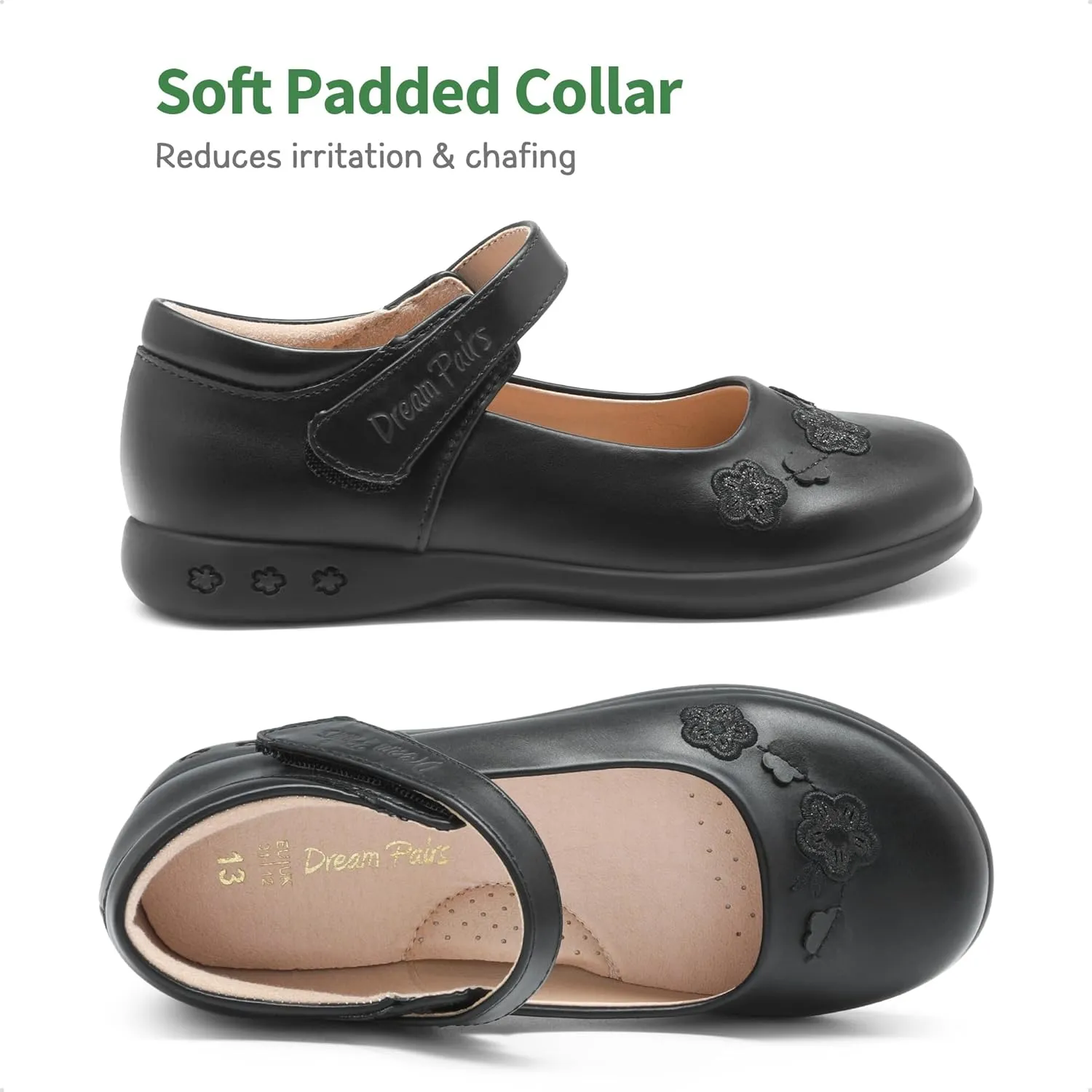 DREAM PAIRS Girls School Uniform Dress Shoes Mary Jane Black Flats