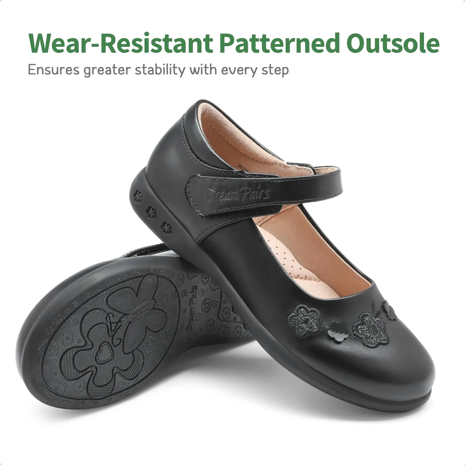 DREAM PAIRS Girls School Uniform Dress Shoes Mary Jane Black Flats