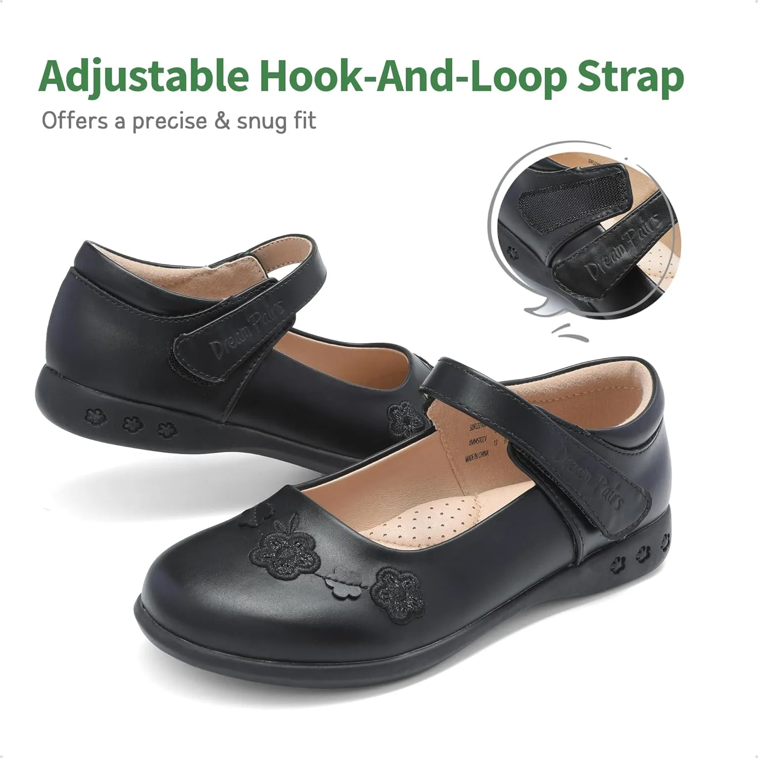 DREAM PAIRS Girls School Uniform Dress Shoes Mary Jane Black Flats