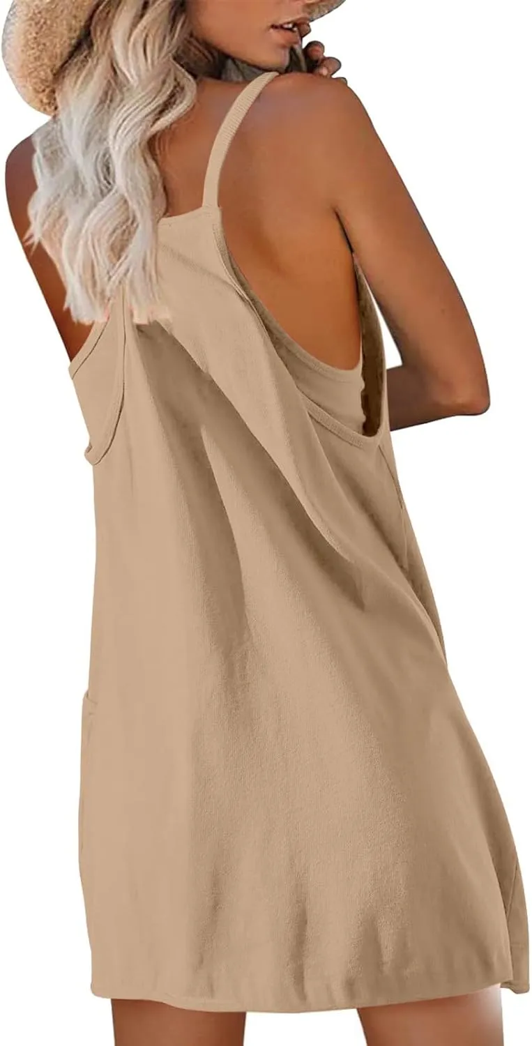 Dress with Shorts Underneath for Women Summer Sleeveless Romper Dresses Active Workout Dress with Built in Shorts