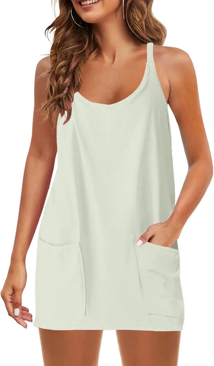 Dress with Shorts Underneath for Women Summer Sleeveless Romper Dresses Active Workout Dress with Built in Shorts