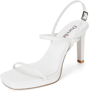 Dsevht Womens Sandals Square Open Toe Chunky High Heels Strappy Ankle Strap Sexy High Heel Sandals for Women
