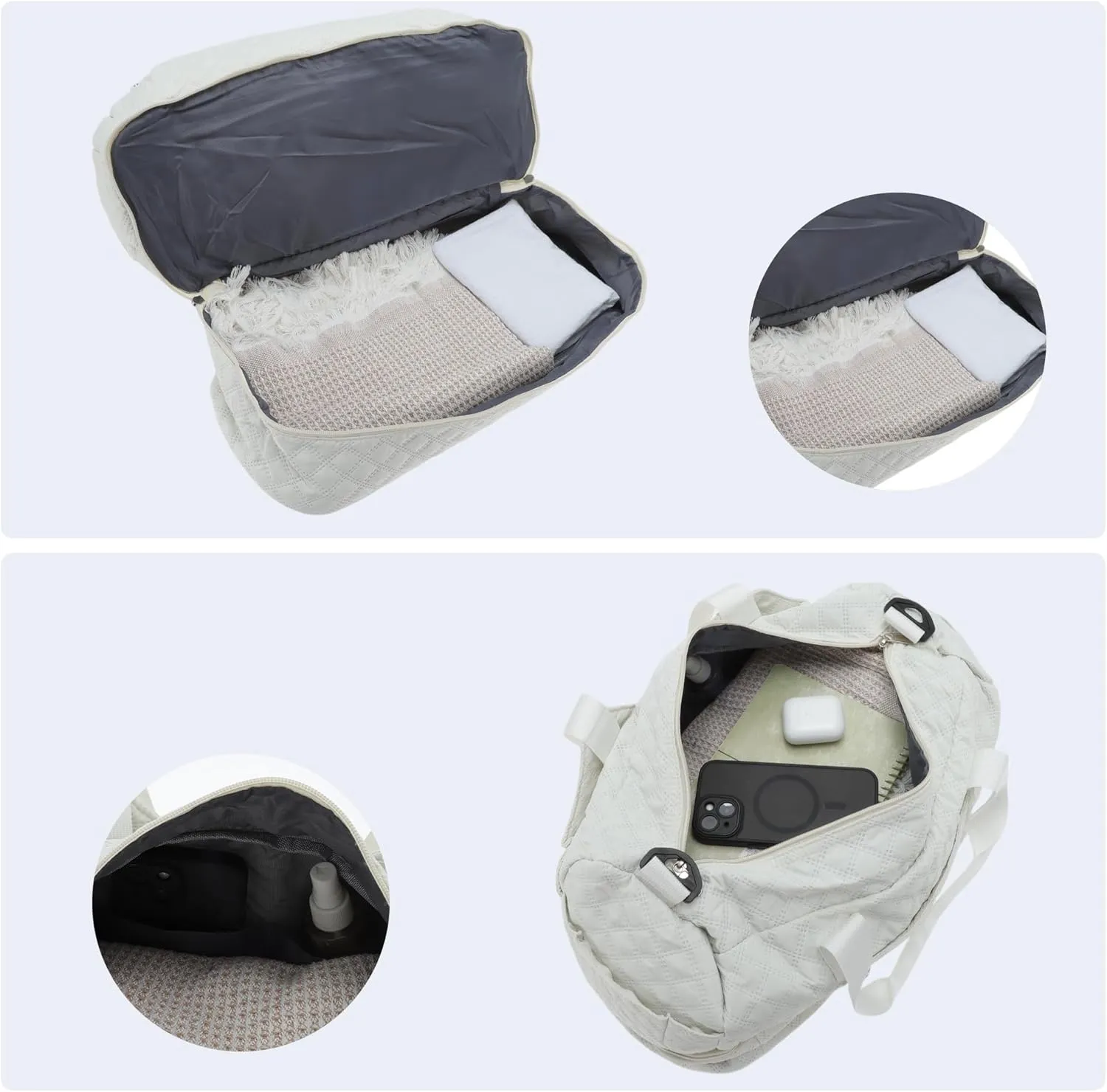 Duffle Bag for Travel, Partitioned Design, Travel Duffle Bags, with Fixed Luggage Strap, Shoe Compartment, Apricot White, 2 Pcs
