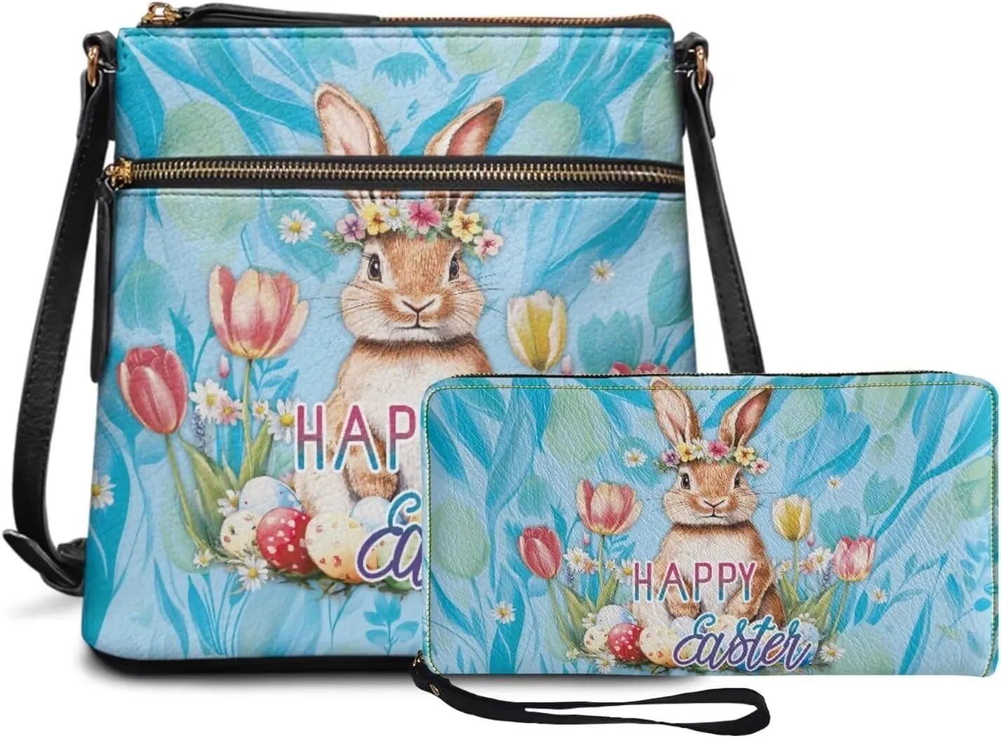 Easter Pattern Large Crossbody Bags Ladies Shoulder Handbags Purse and Wallet Set for Women Girls