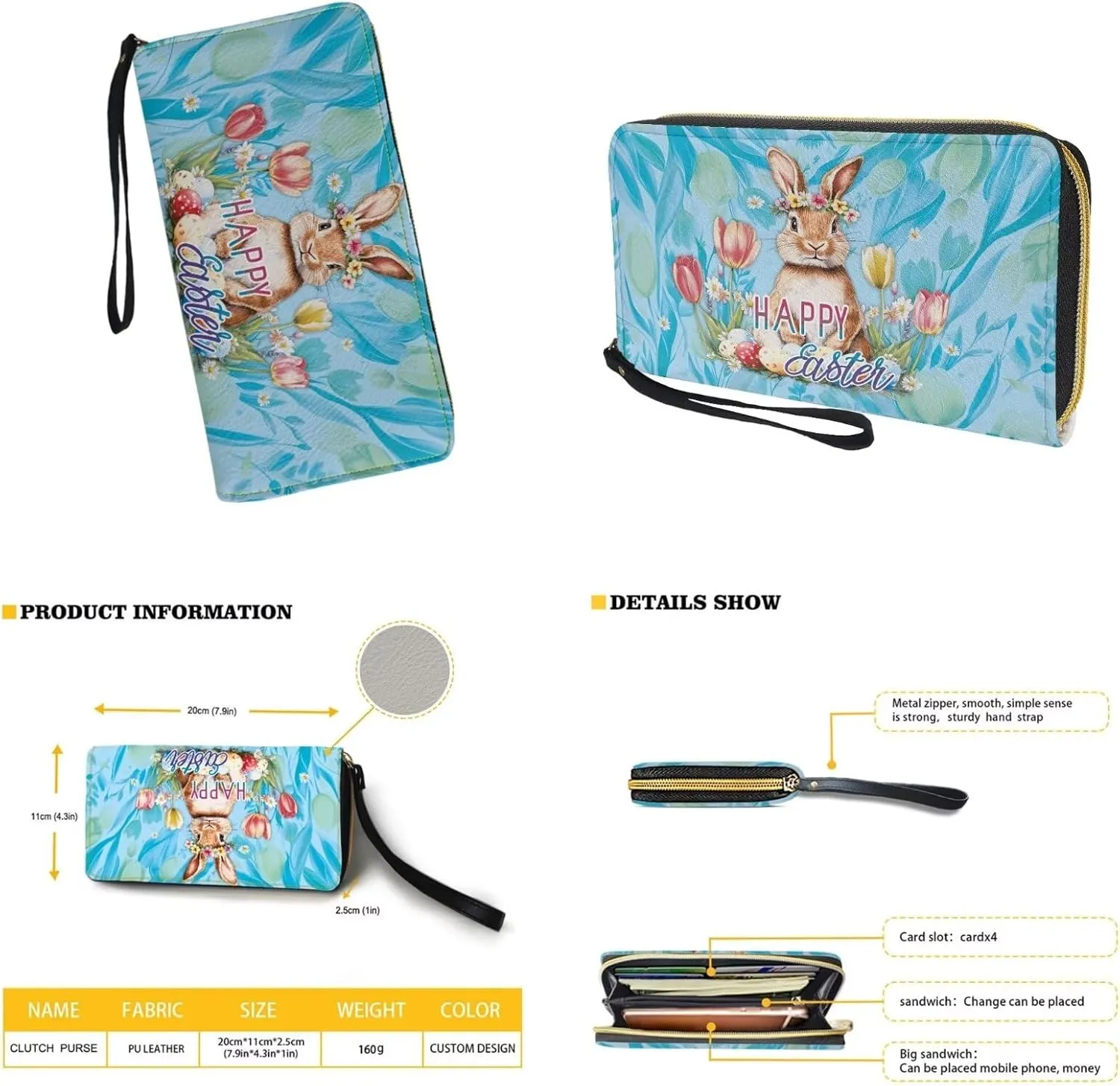 Easter Pattern Large Crossbody Bags Ladies Shoulder Handbags Purse and Wallet Set for Women Girls