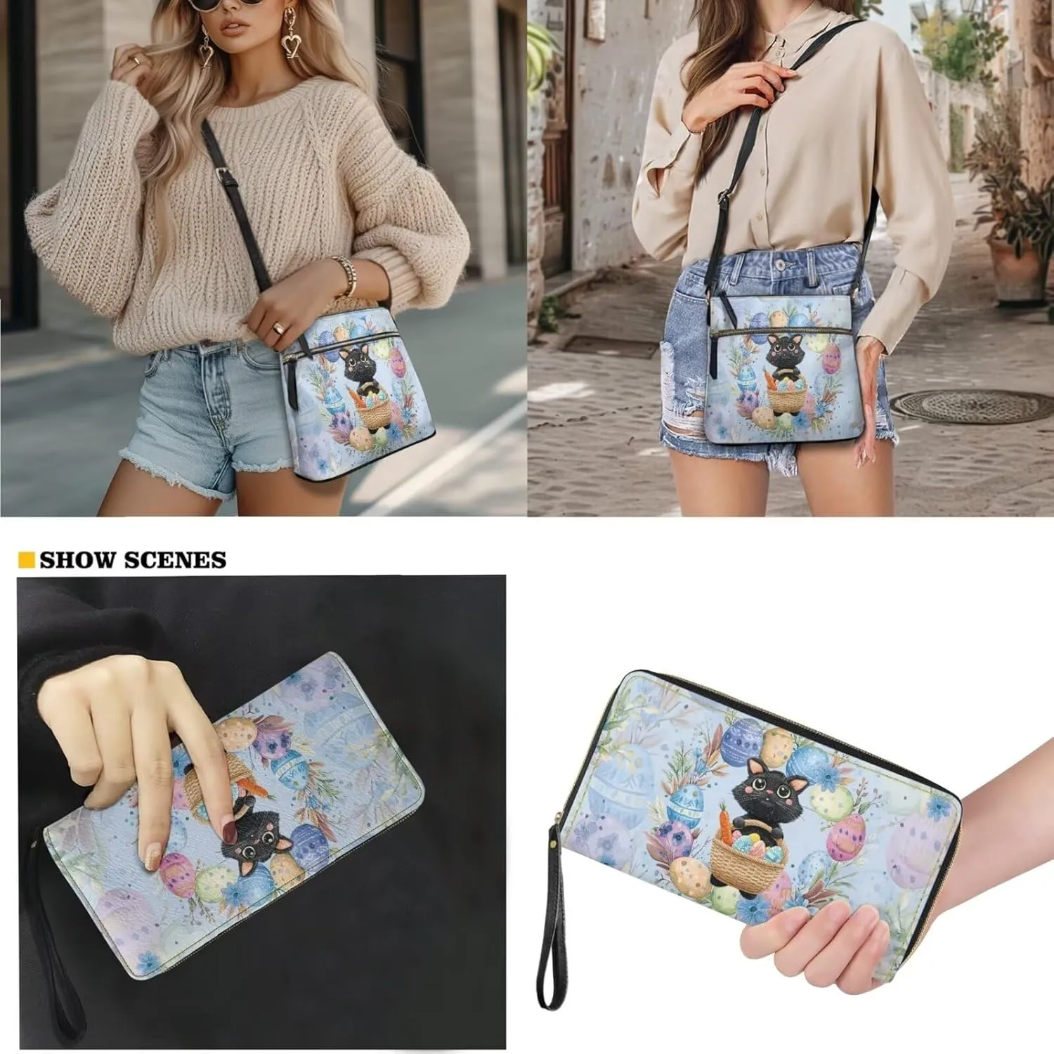 Easter Pattern Large Crossbody Bags Ladies Shoulder Handbags Purse and Wallet Set for Women Girls