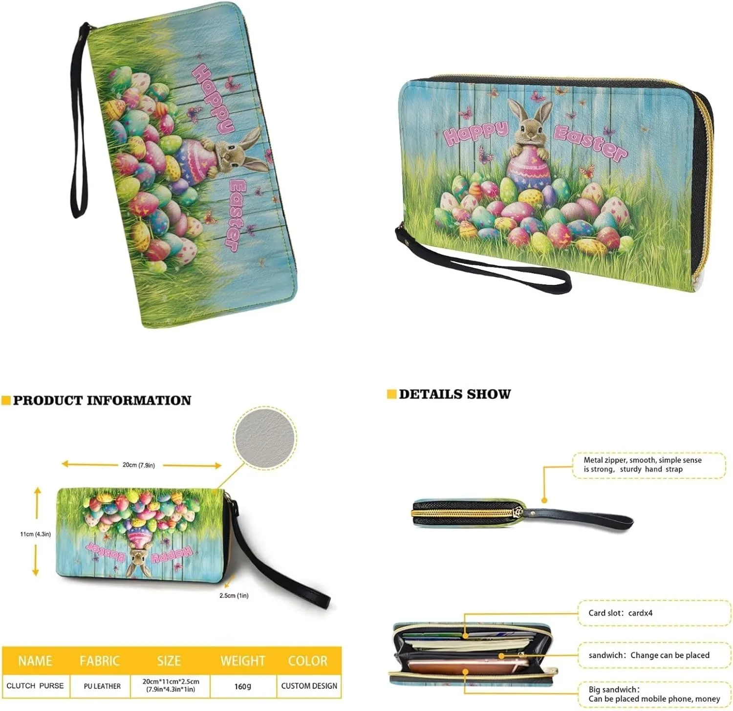 Easter Pattern Large Crossbody Bags Ladies Shoulder Handbags Purse and Wallet Set for Women Girls