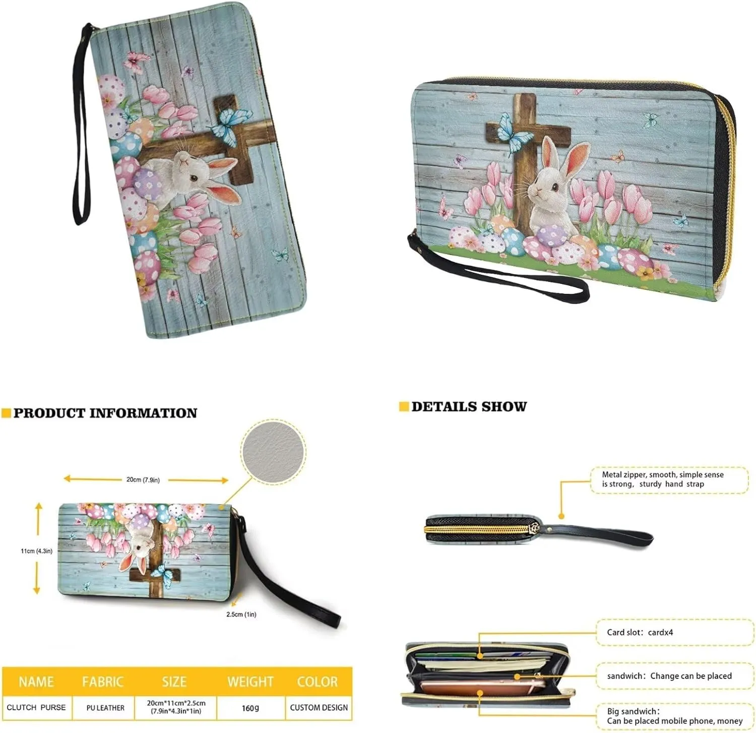 Easter Pattern Large Crossbody Bags Ladies Shoulder Handbags Purse and Wallet Set for Women Girls