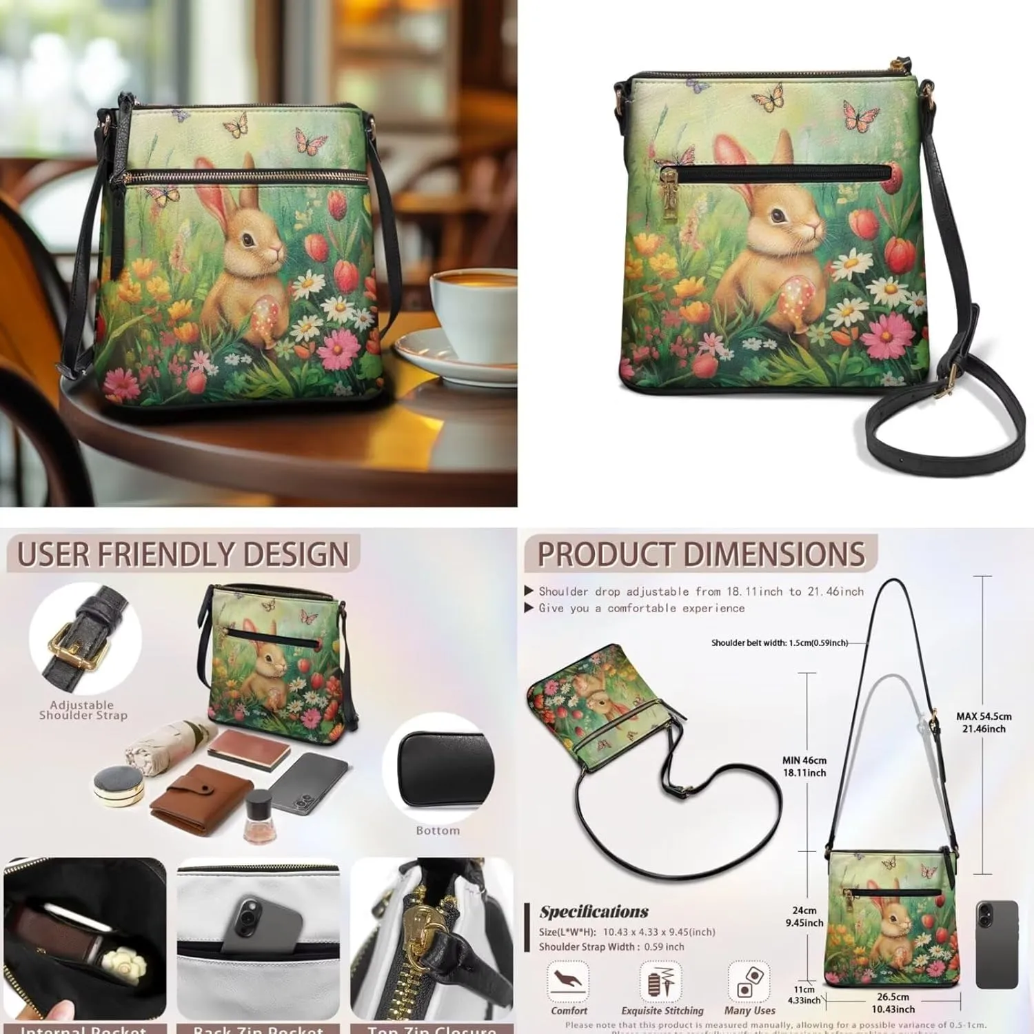 Easter Pattern Large Crossbody Bags Ladies Shoulder Handbags Purse and Wallet Set for Women Girls