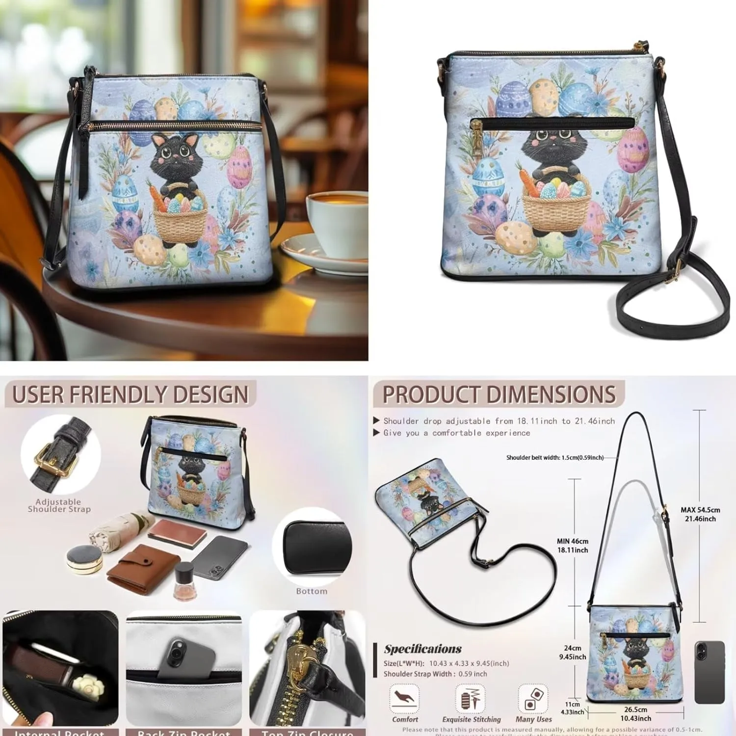 Easter Pattern Large Crossbody Bags Ladies Shoulder Handbags Purse and Wallet Set for Women Girls