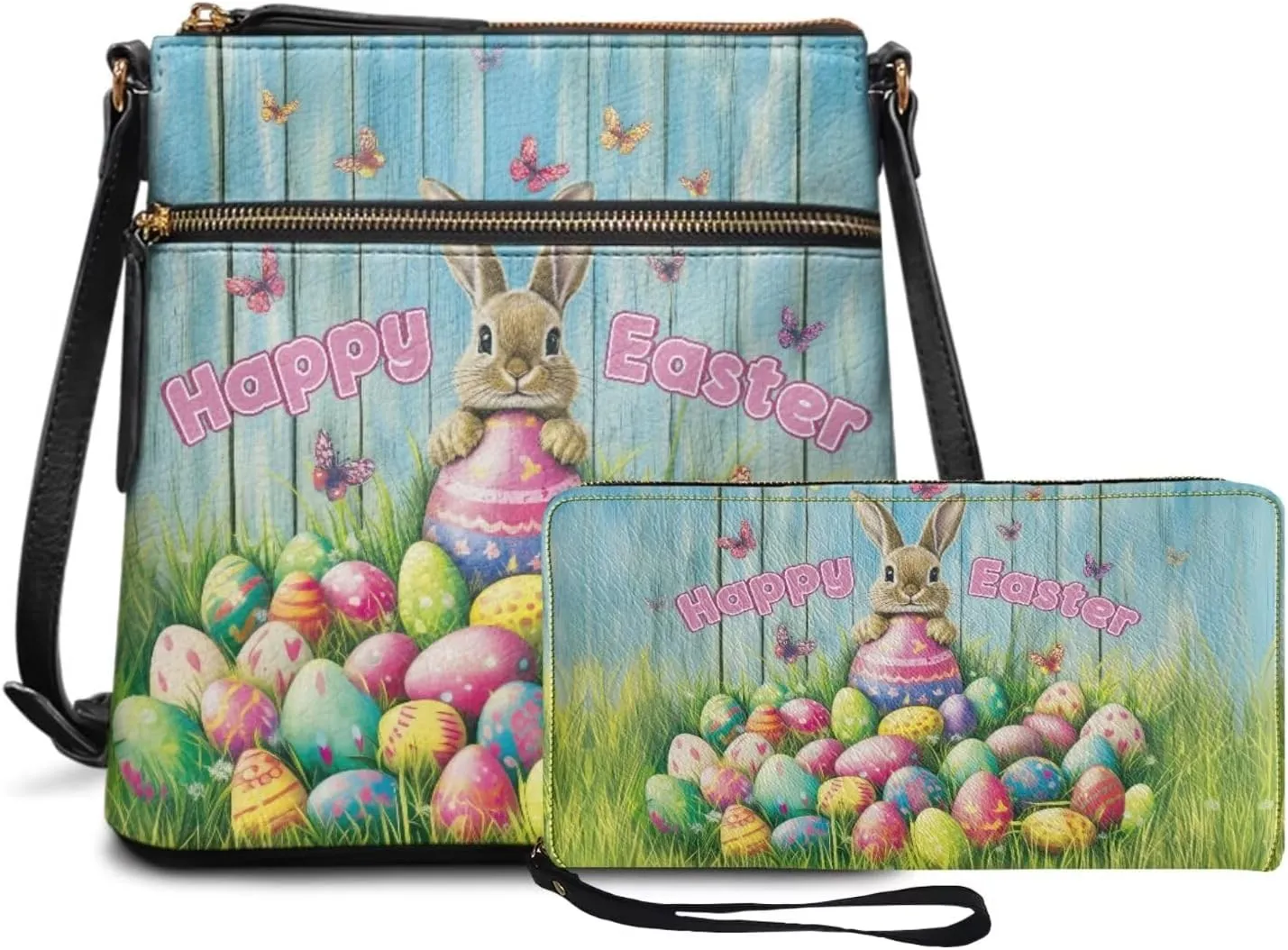 Easter Pattern Large Crossbody Bags Ladies Shoulder Handbags Purse and Wallet Set for Women Girls