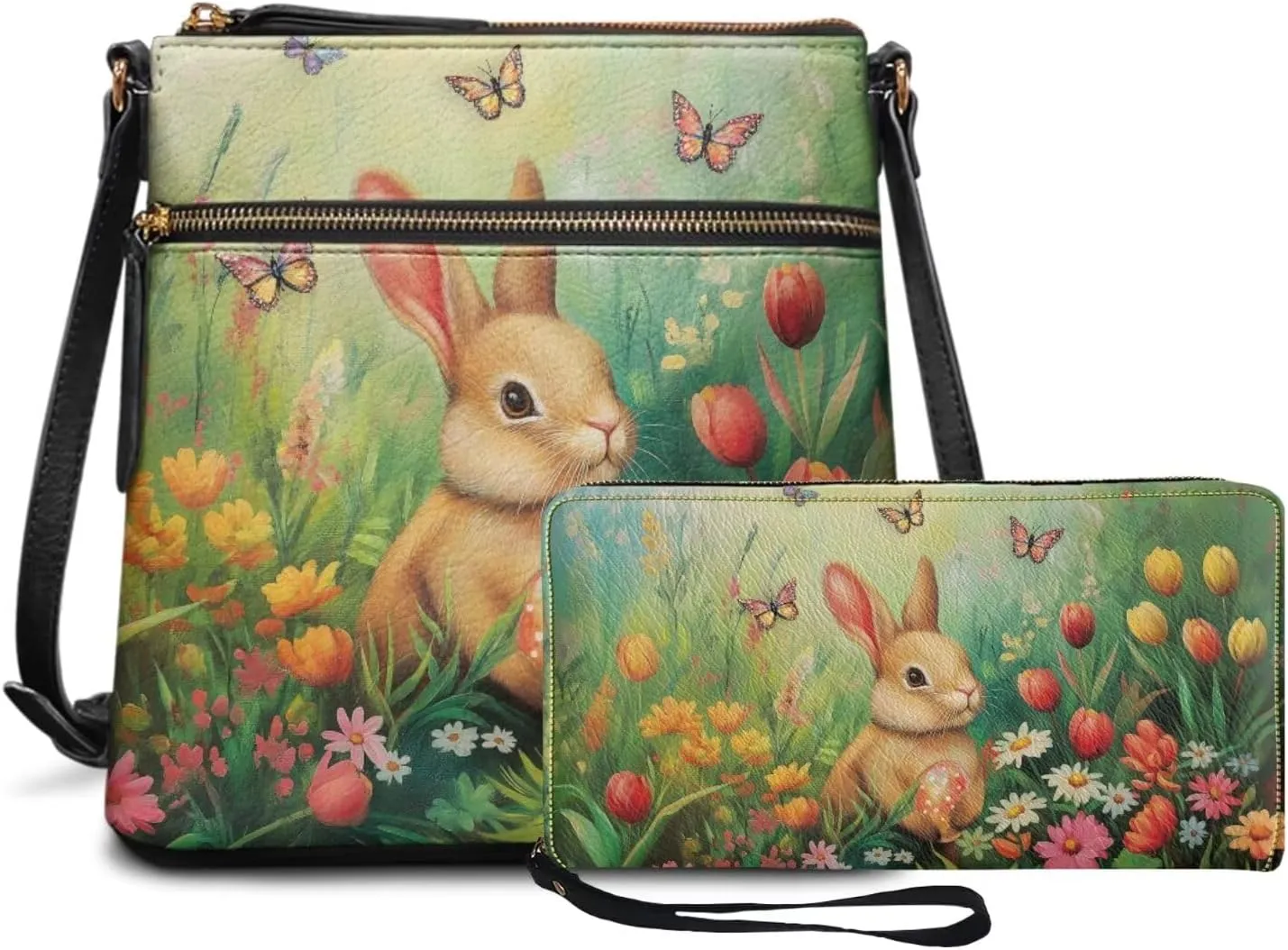 Easter Pattern Large Crossbody Bags Ladies Shoulder Handbags Purse and Wallet Set for Women Girls