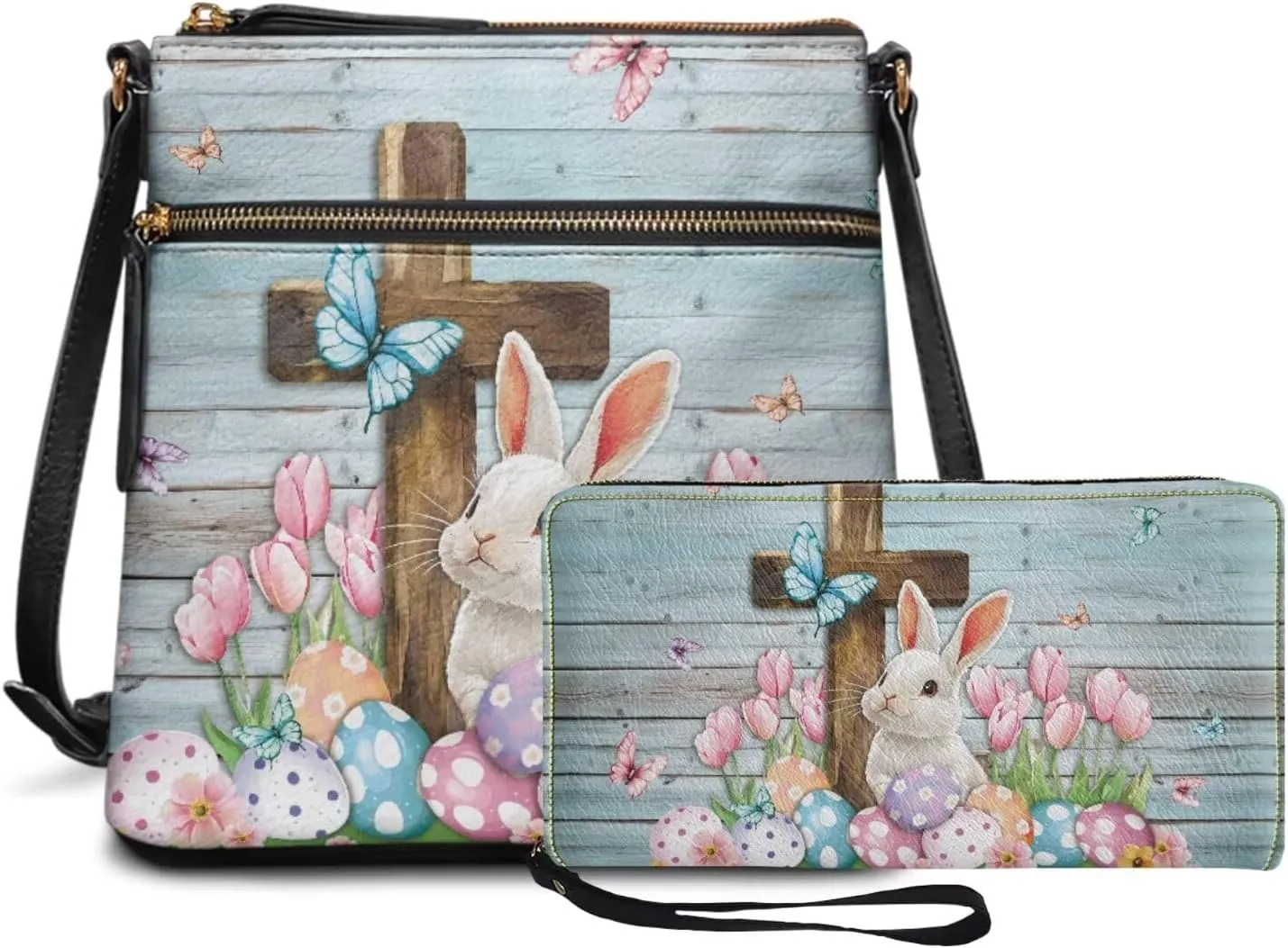 Easter Pattern Large Crossbody Bags Ladies Shoulder Handbags Purse and Wallet Set for Women Girls