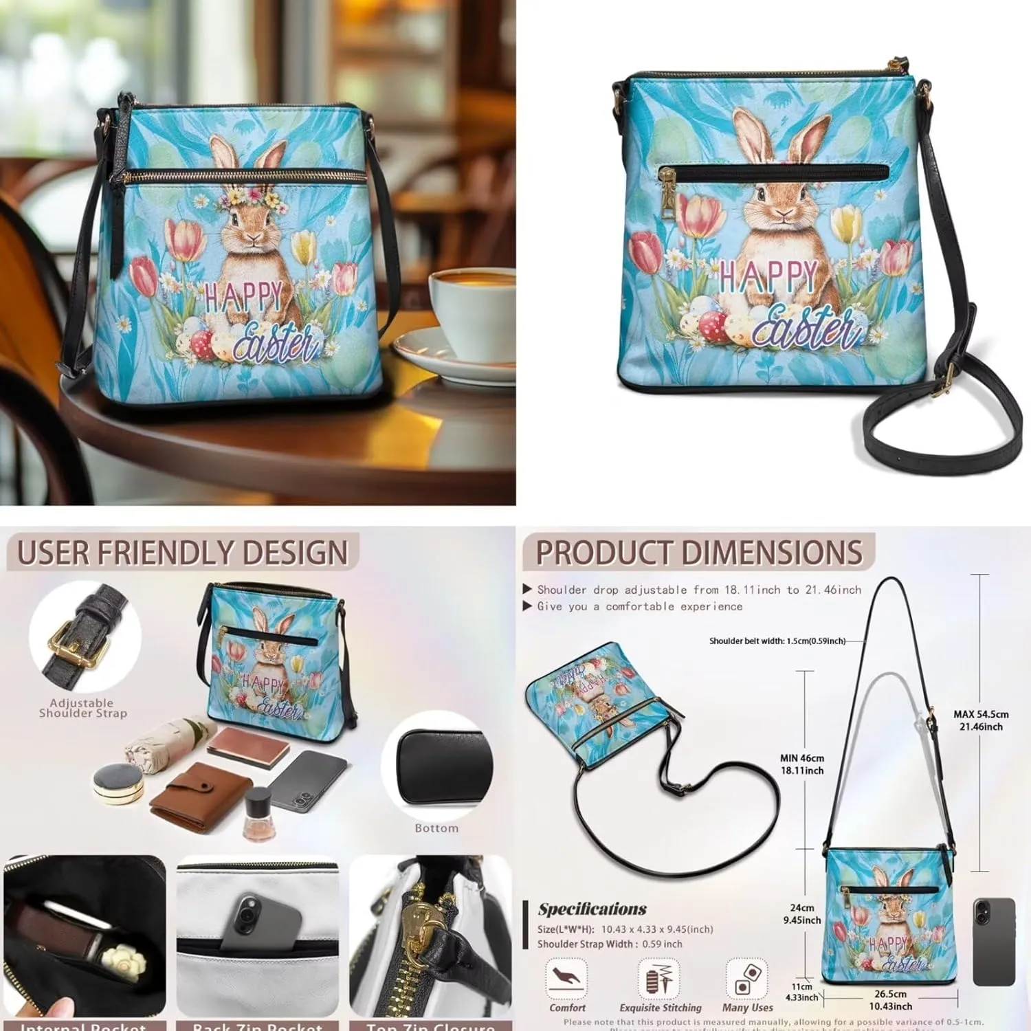 Easter Pattern Large Crossbody Bags Ladies Shoulder Handbags Purse and Wallet Set for Women Girls