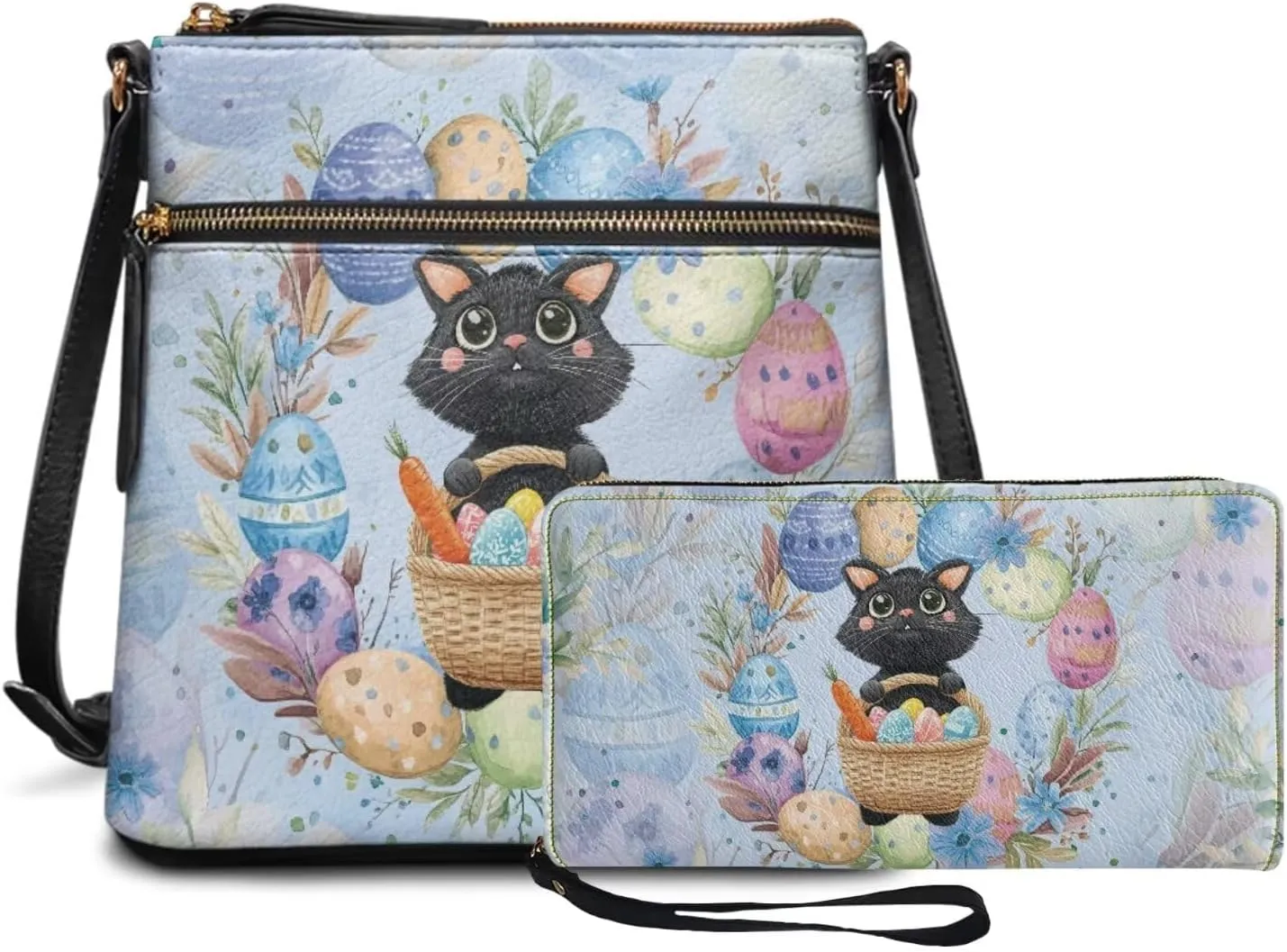 Easter Pattern Large Crossbody Bags Ladies Shoulder Handbags Purse and Wallet Set for Women Girls