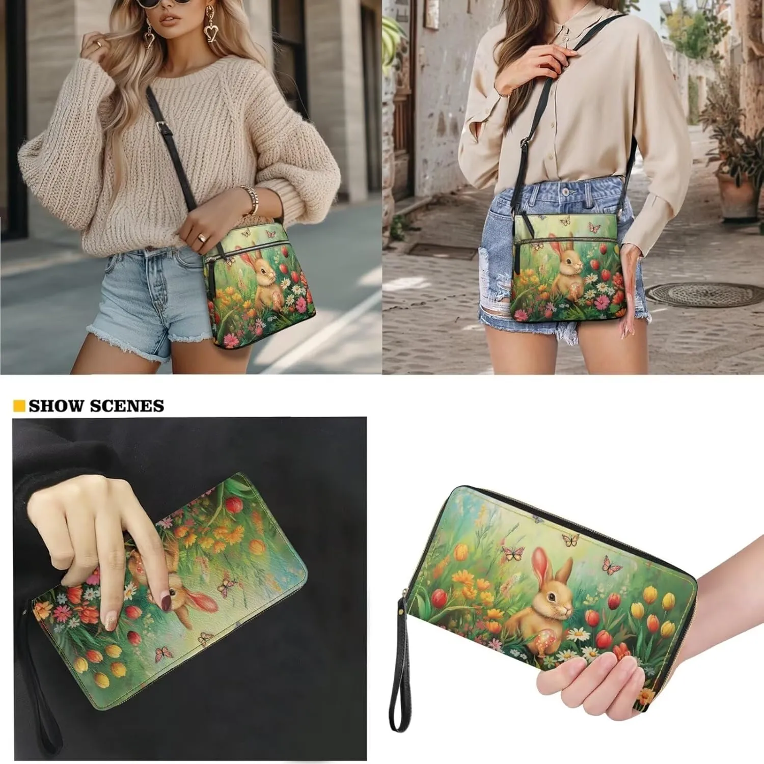 Easter Pattern Large Crossbody Bags Ladies Shoulder Handbags Purse and Wallet Set for Women Girls