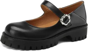 Elbslutt Women's Mary Janes Shoes Cute Round Closed Toe Flats Platform Low Heel Chunky Pumps Oxford Dress Shoes Gothic Ankle Buckle Strap Cosplay Uniform Party School Work Shoes