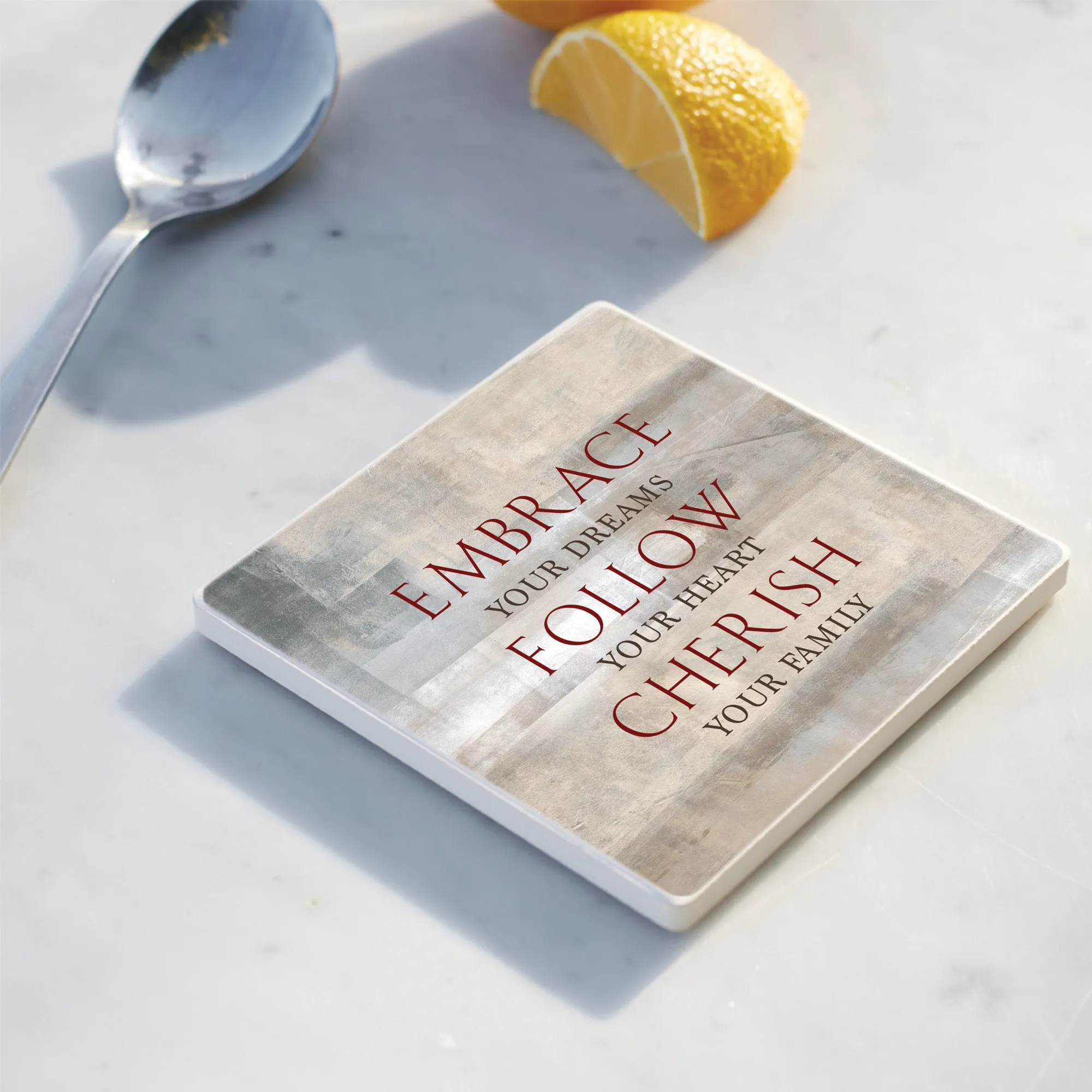 Embrace Follow Cherish Grey 4 x 4 Absorbent Ceramic Square Coasters Pack of 4