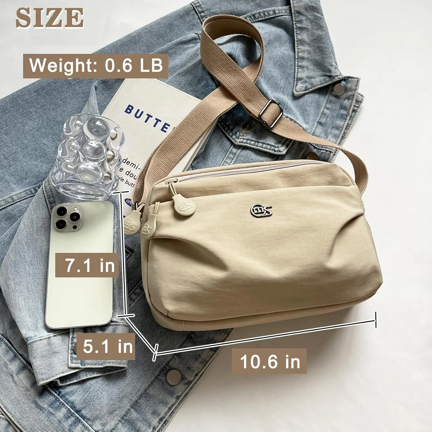 Eslcorri Crossbody Bags for Women, Small Shoulder Bag Nylon Simple Purse with Zipper, Lightweight Casual Simple Purse