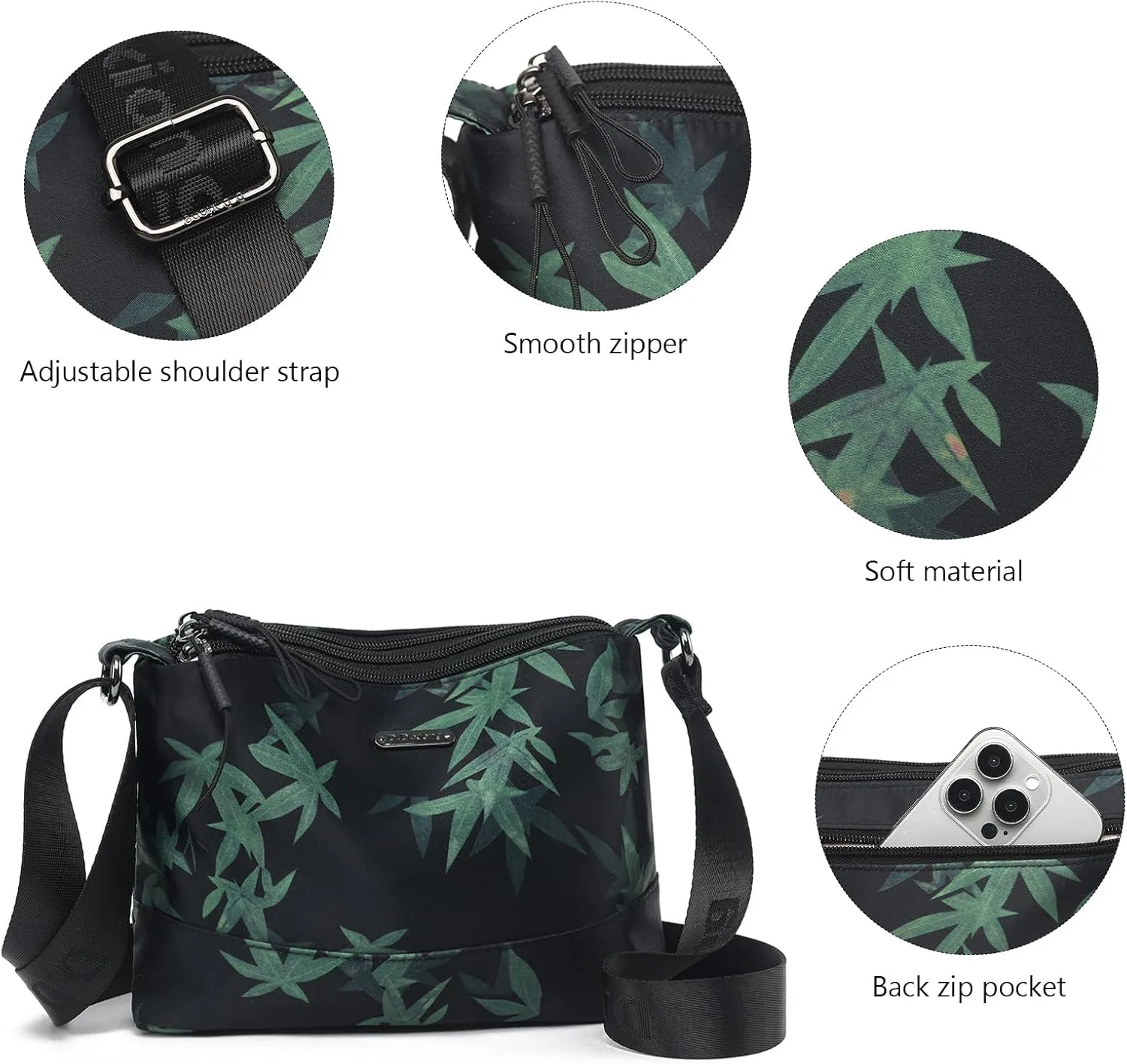 Eslcorri Crossbody Bags for Women, Small Shoulder Bag Nylon Simple Purse with Zipper, Lightweight Casual Simple Purse