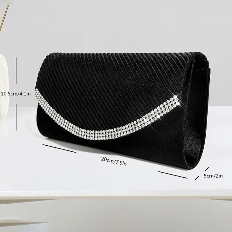 Fabric Art Inlay Rhinestones Evening Bag French Simple Clutch Purses