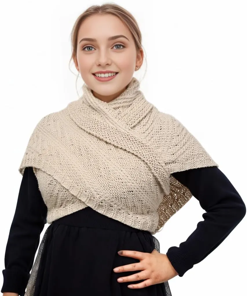 FAD-4U Women Winter Warm Scarf Medieval Vintage Knitted Cosy Wrap Shawl Warm Ladies Sweater Triangular Scarves Cape