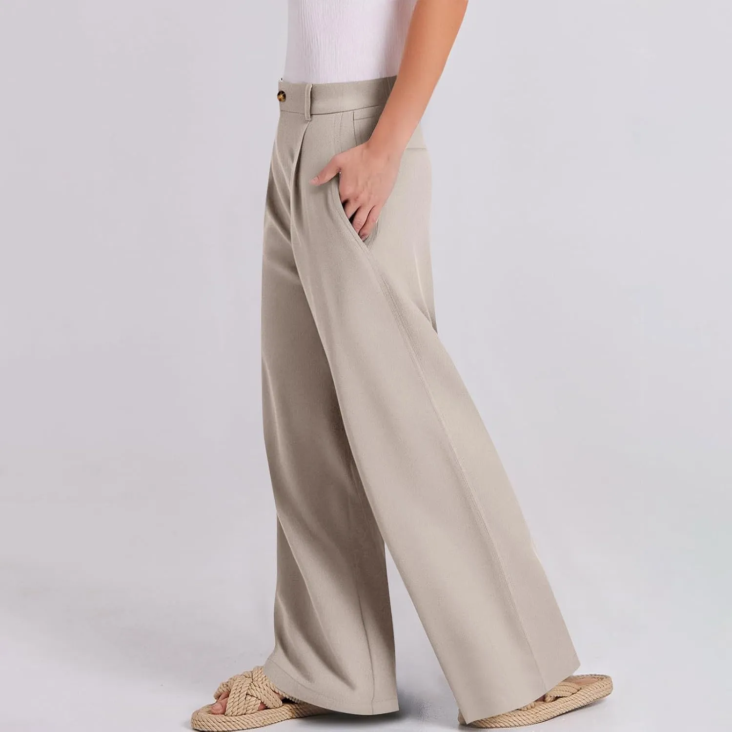 fanmpghleoo Dress Pants Women High Waisted Straight Leg Linen Trousers with Pockets Business Casual Work Linen Pants Summer